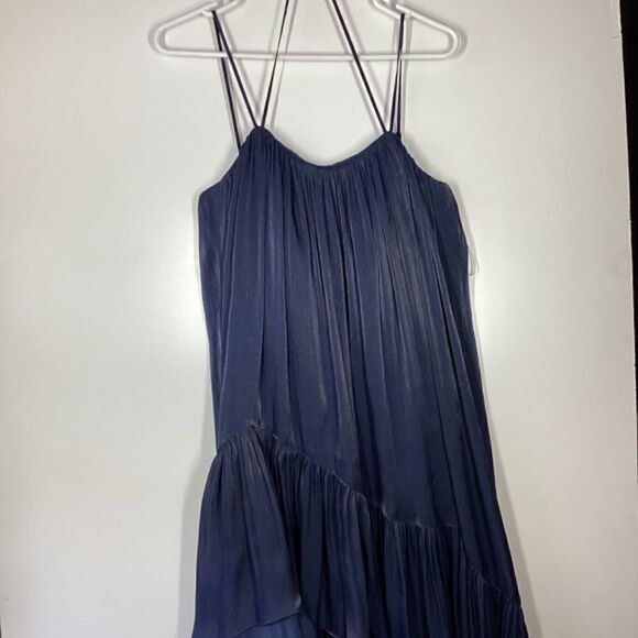 Cinq à Sept Soliel Metallic Ruffle High Low Dress‎ Navy Blue Size 4 - Picture 6 of 14